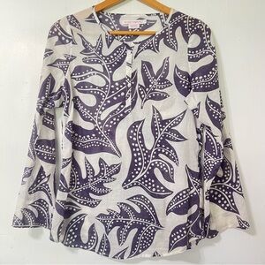 Island Company Graphic Botanical Coastal Relaxed Popover Cotton Tunic Top Size S